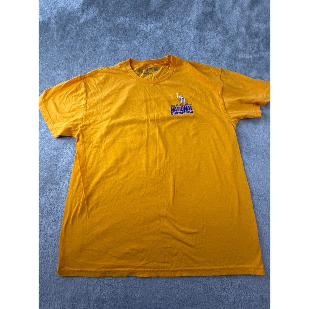 The Victory LSU Tigers T-Shirt Mens Large Yellow 2023 Baseball National Champs